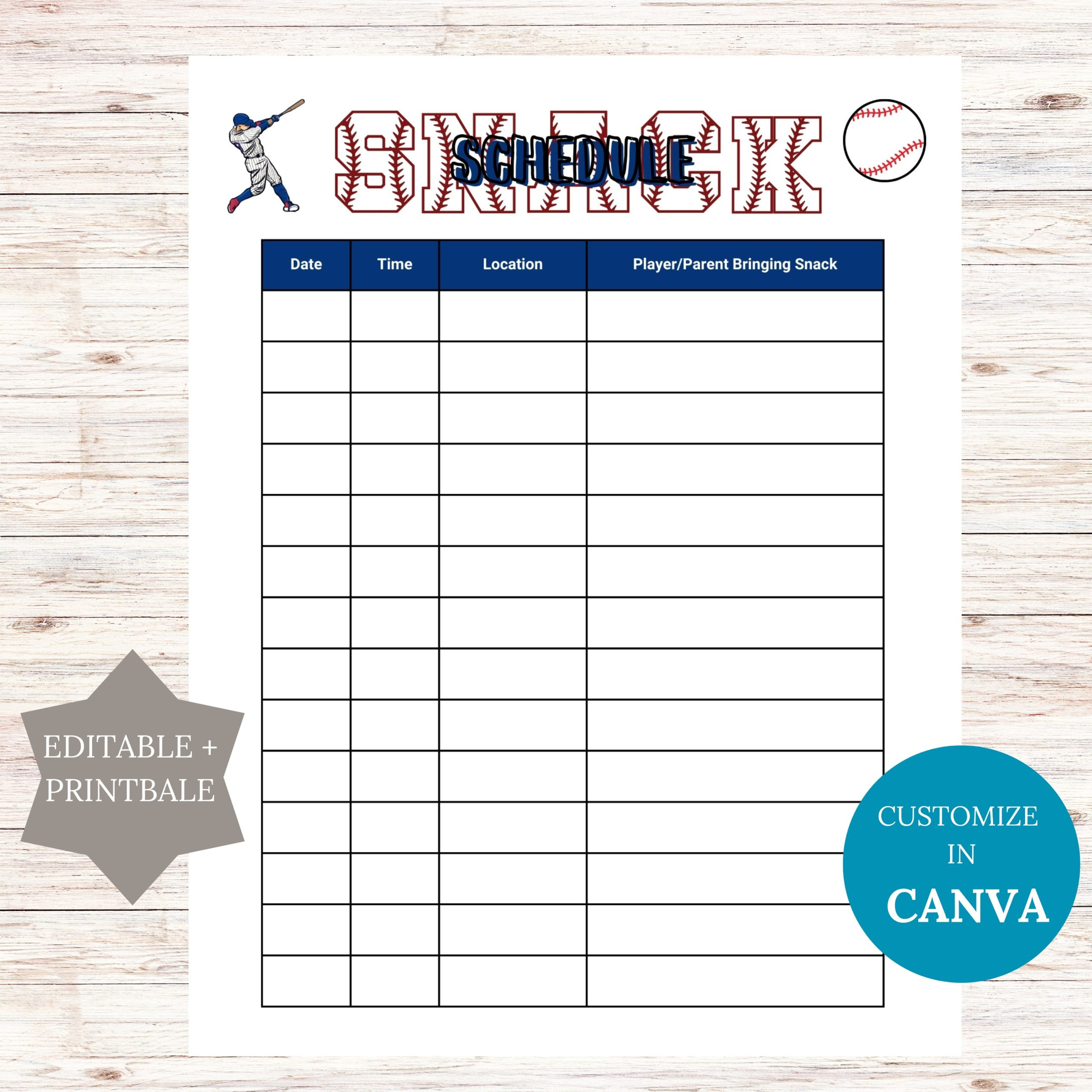 Editable Baseball Snack Sign Up Sheet Printable (Instant Download) throughout Free Printable Snack Sign Up Sheet