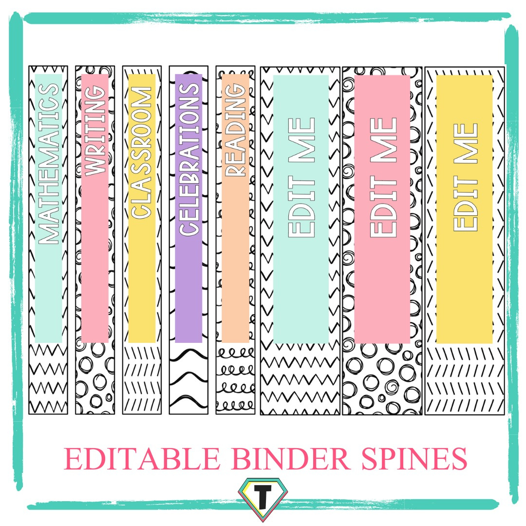 Editable Binder Spine Labels- Pretty Pastels - The Teacher Hero with Free Printable 1 Inch Binder Spine Template