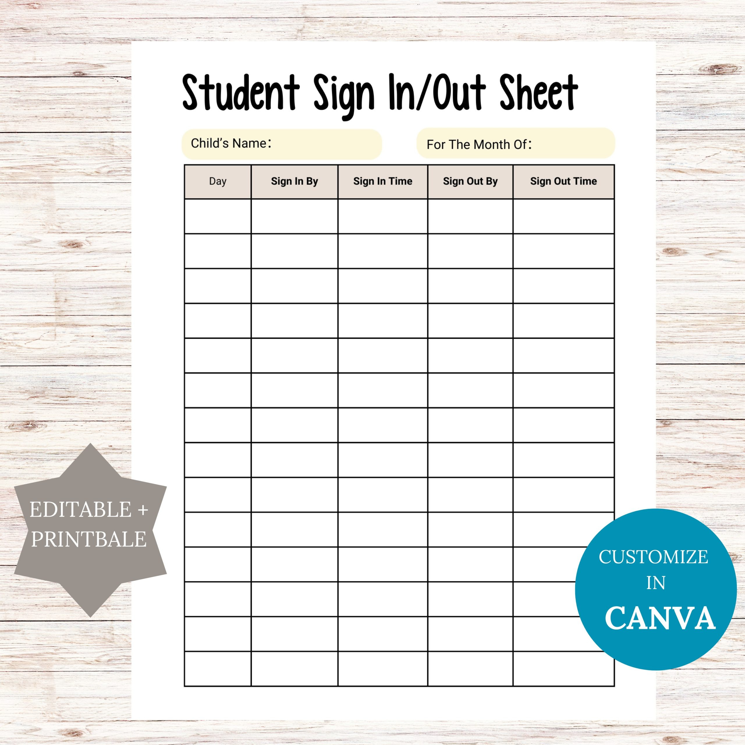 Editable Daycare Sign In Sheet Printable throughout Free Printable Weekly Sign in and Out Sheets For Daycare