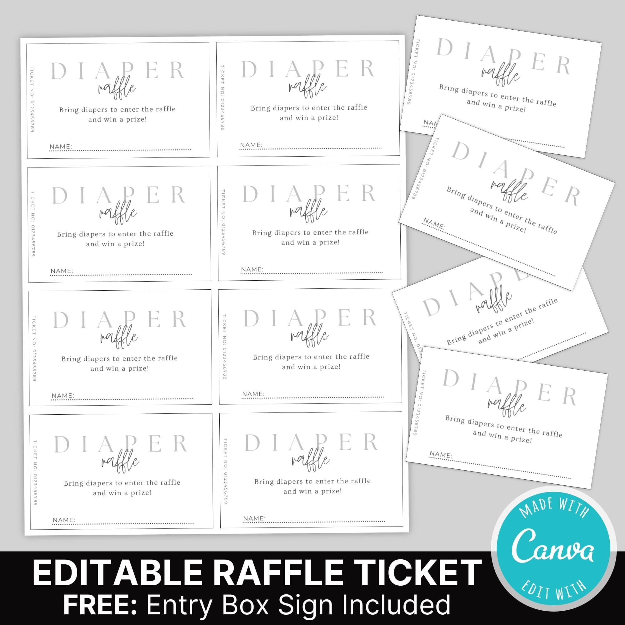 Editable Diaper Raffle Tickets Template For Baby Shower Minimalist regarding Free Editable Diaper Raffle Ticket Template
