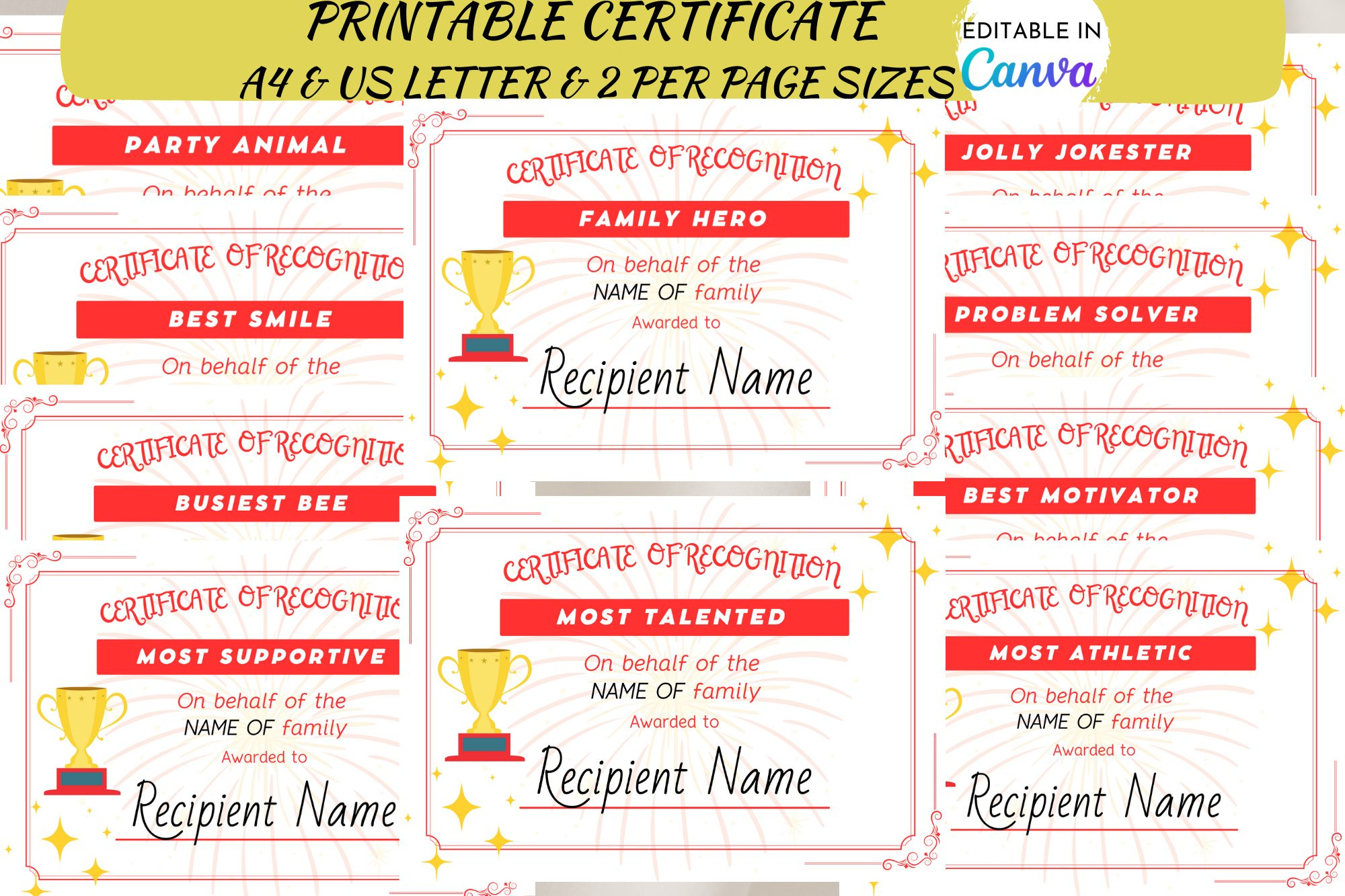 Editable Family Reunion Award Certificate Canva (2592895) within Free Family Reunion Award Certificate Printables