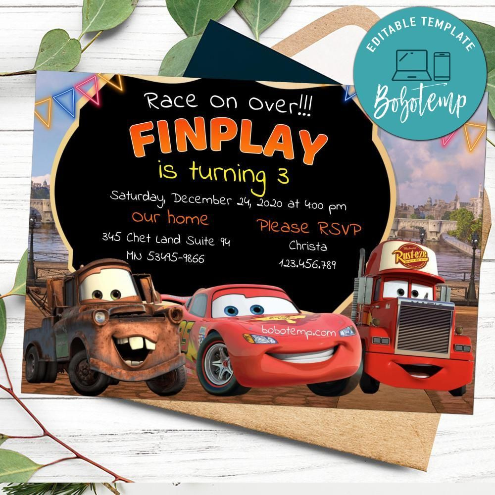 Editable Lightning Mcqueen Birthday Invitation Instant Download throughout Free Printable Lightning Mcqueen Birthday Cards