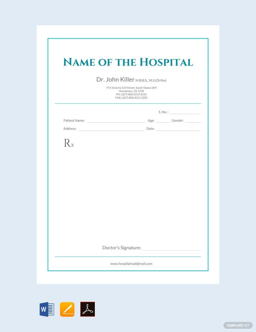 Editable Medical Prescription Format Template In Word, Pages, Pdf with regard to Free Medical Prescription Templates