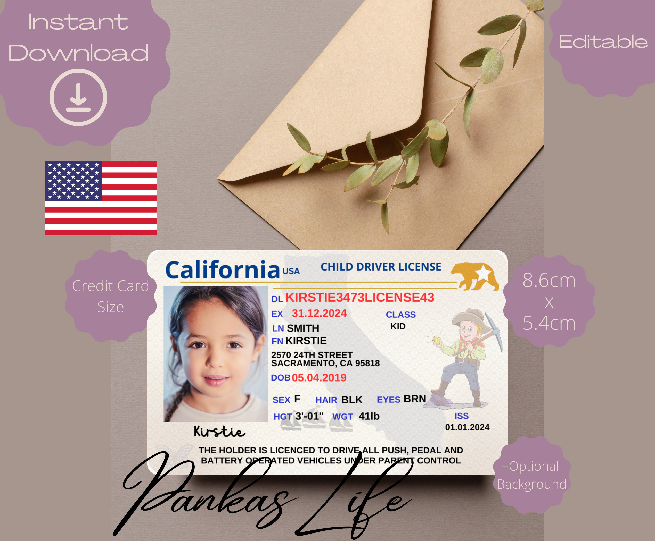 Editable Pretend Play Usa Driver License For Kids, California with Free California Drivers License Template Editable