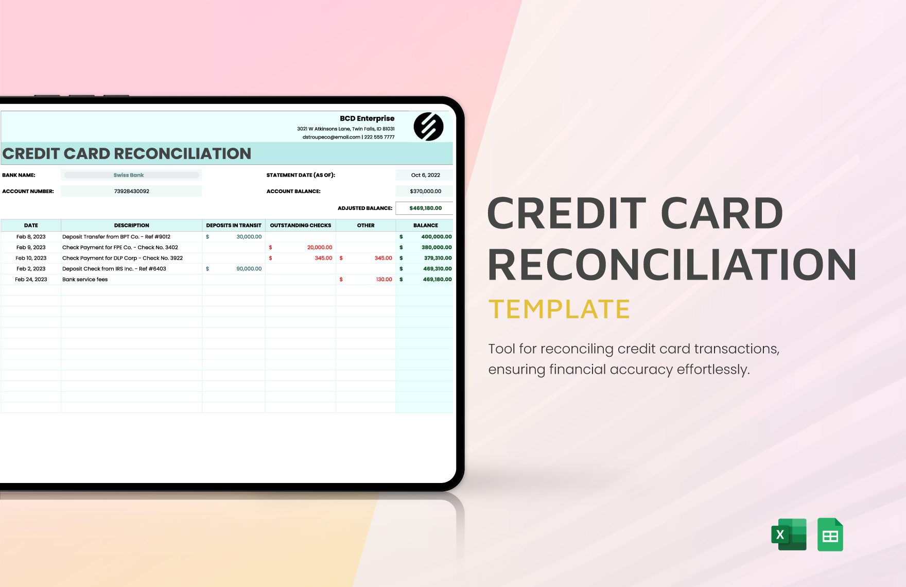Editable Reconciliation Templates In Excel To Download throughout Free Printable Reconciliation Cards