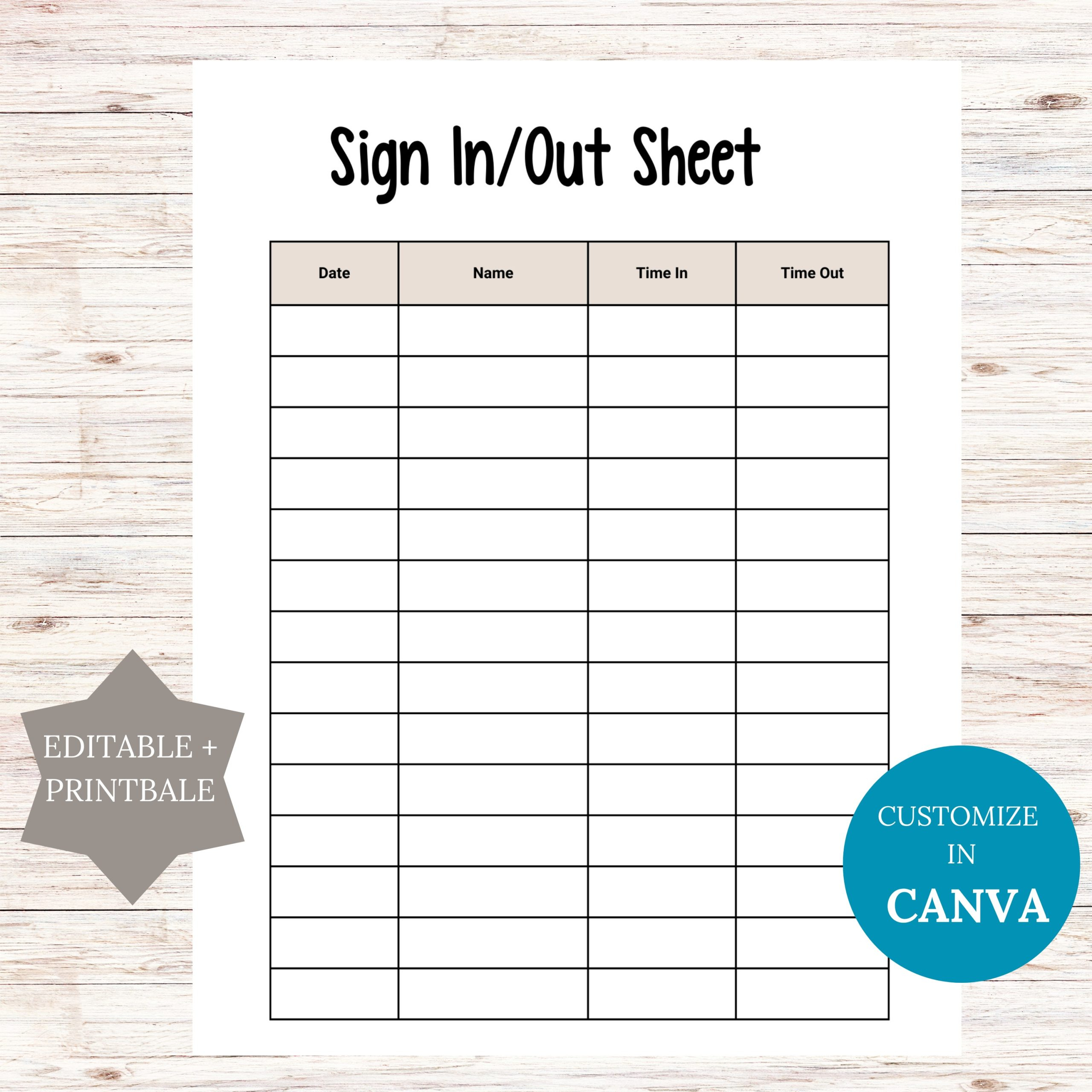 Editable Sign In/Out Sheet Printable pertaining to Free Printable Sign In And Out Sheets For Daycare