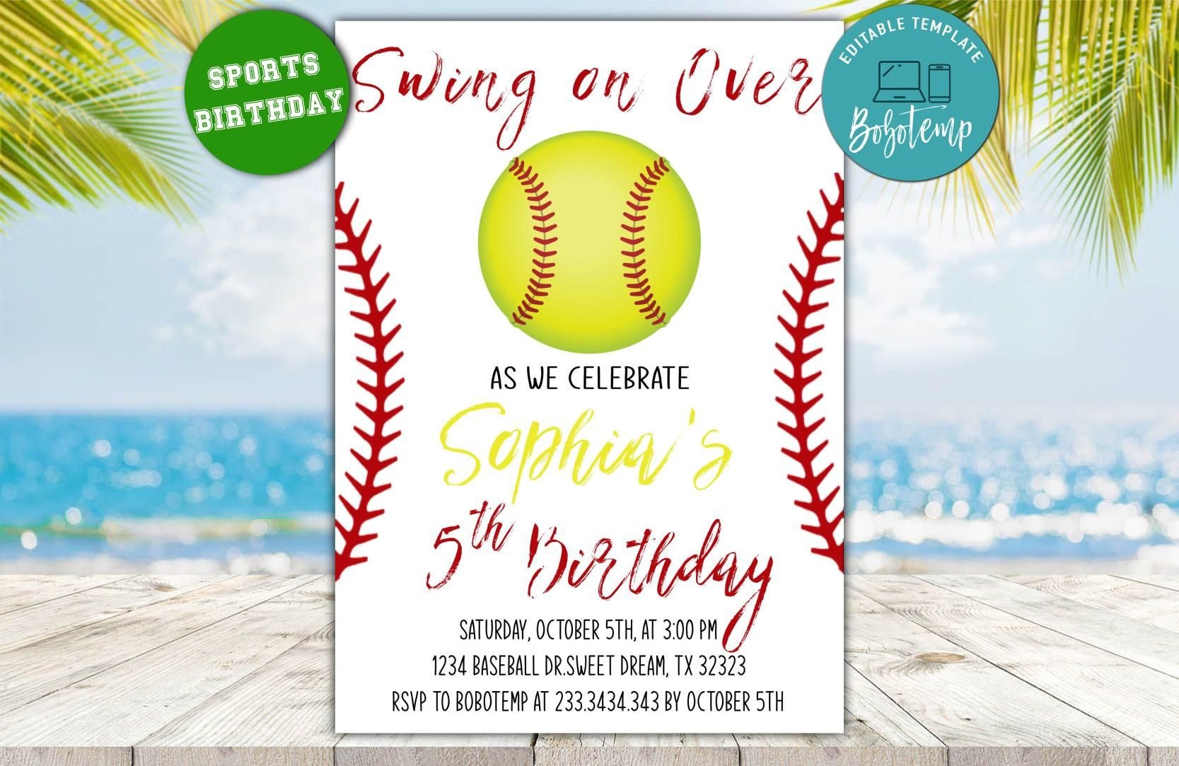 Editable Softball Birthday Invitation Instant Download | Bobotemp with regard to Free Printable Softball Party Invitations