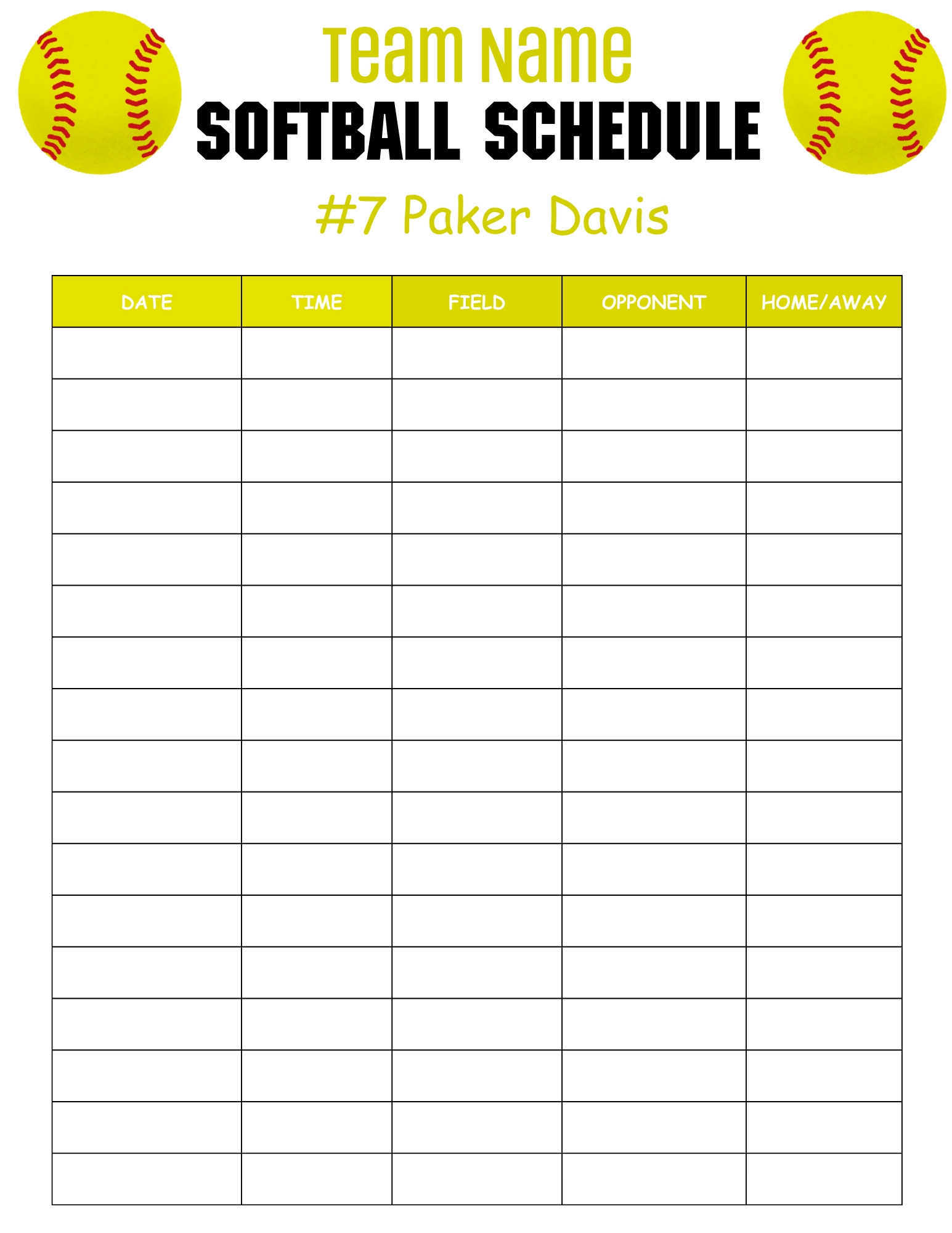 Editable Softball Practice Schedule Template Pdf (Instant Download) pertaining to Softball Templates Free