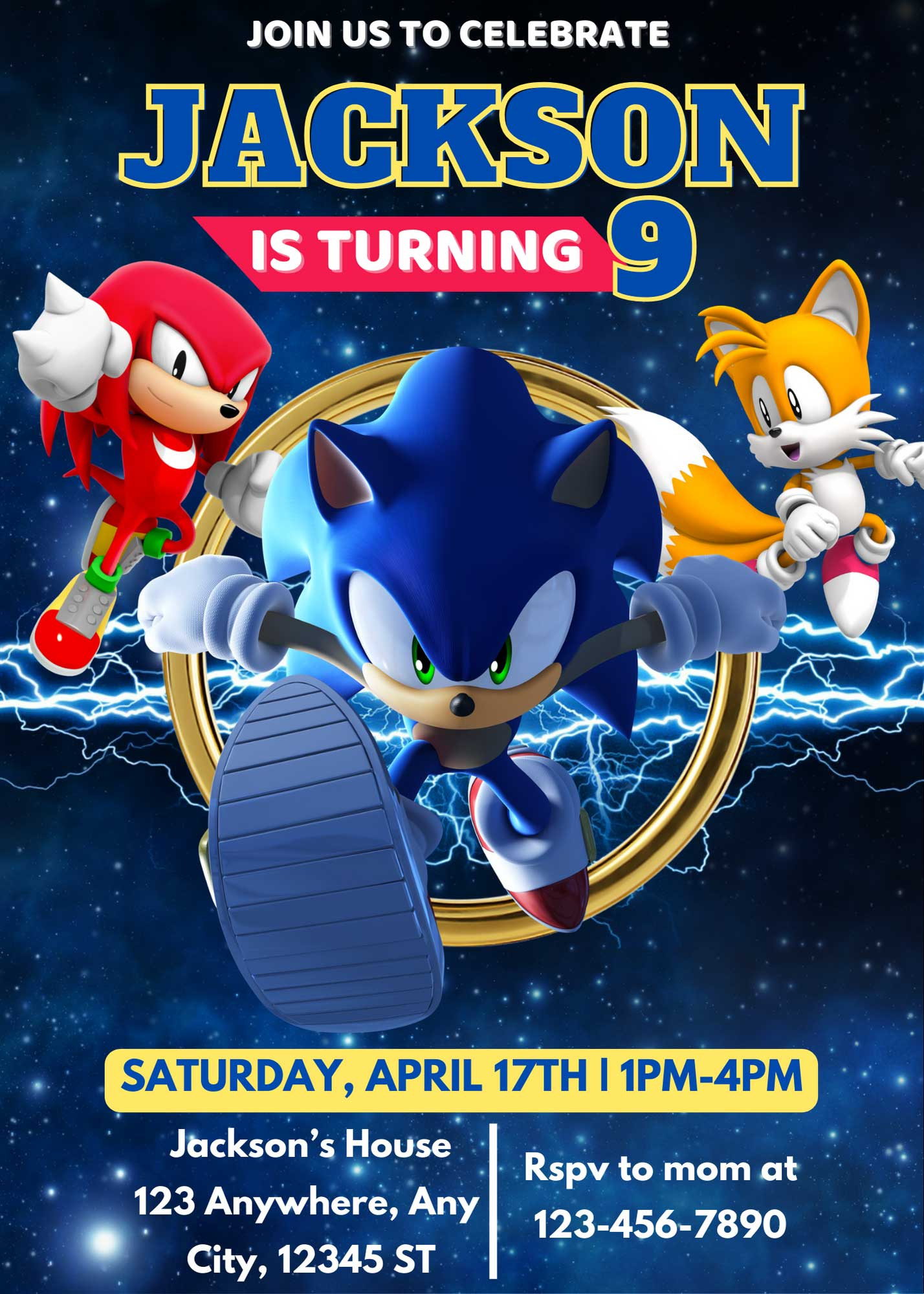 Editable Sonic The Hedgehog Birthday Invitation Template | Awesome Invite with Free Printable Sonic the Hedgehog Party Invitations