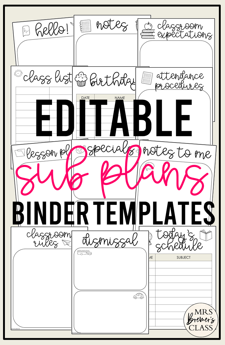 Editable Sub Binder Templates | Mrs. Bremer&amp;#039;S Class regarding Free Substitute Teacher Binder Printables