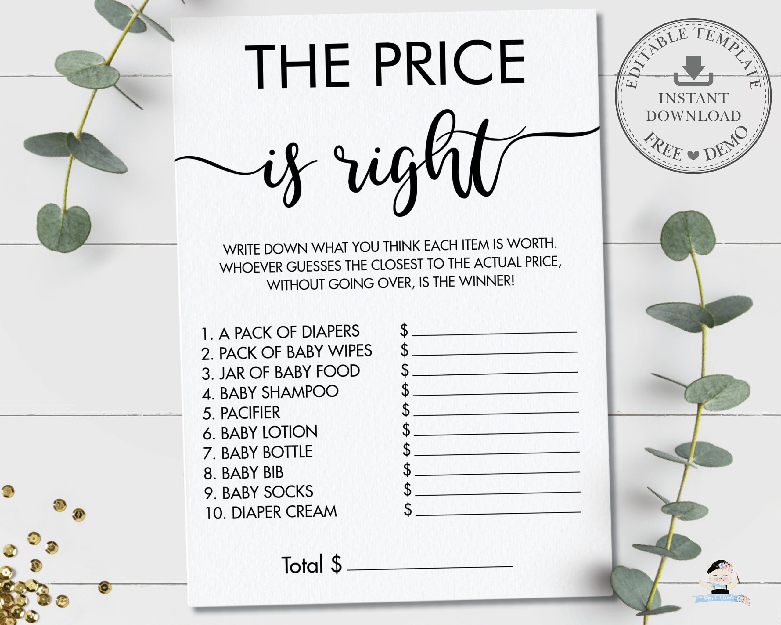 Editable Template, The Price Is Right Game Printable, Baby Shower with Price Is Right Game Template Free