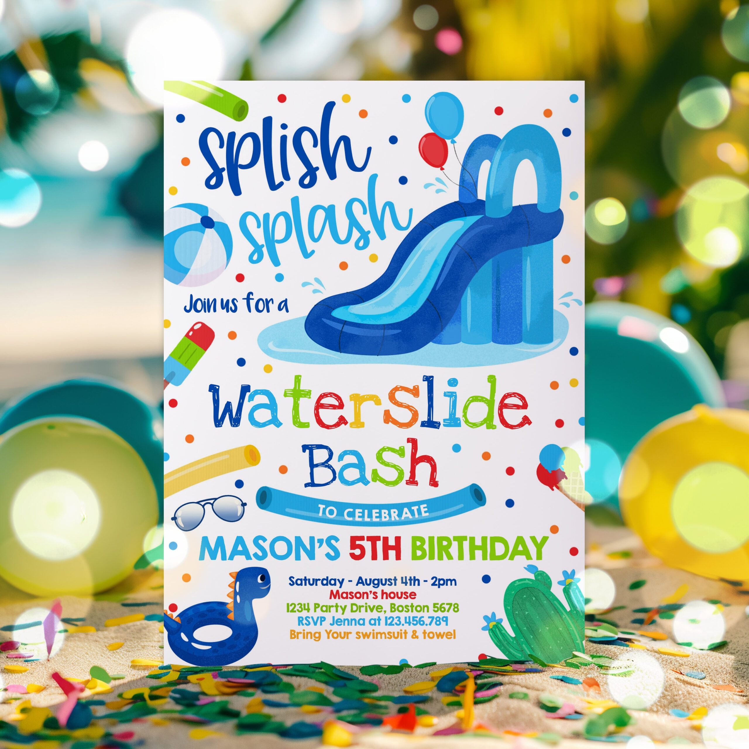 Editable Waterslide Birthday Party Invitation Water Slide Bash regarding Free Printable Water Slide Invitations