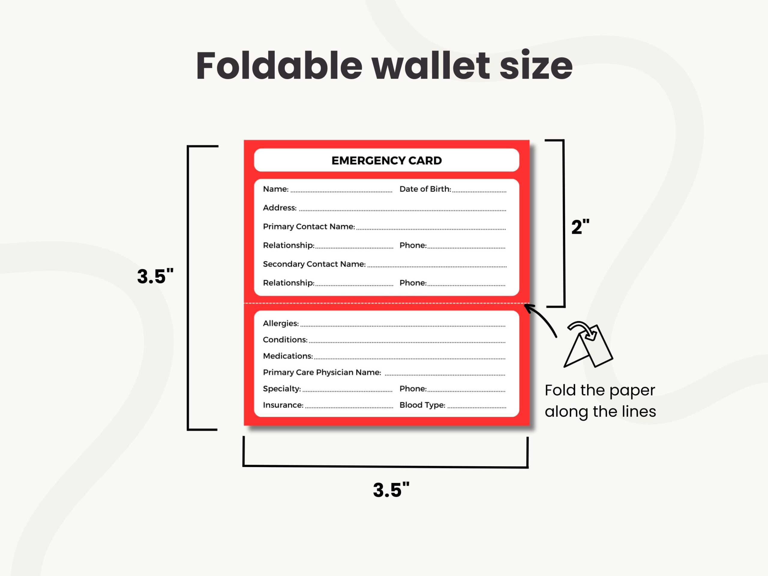 Emergency Contact Card Template, Printable Emergency Wallet Card regarding Free Wallet Size Certification Card Template