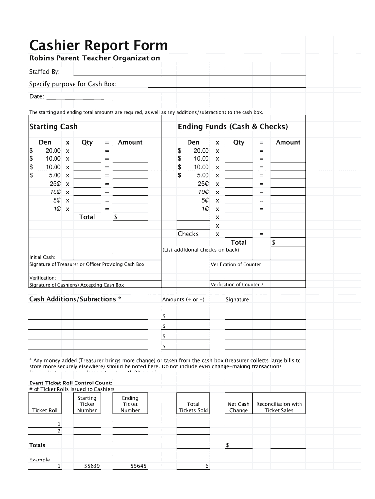 End Of Day Cash Register Report Template Free: Fill Out &amp; Sign with regard to Free Printable Daily Cash Register Closing Sheet