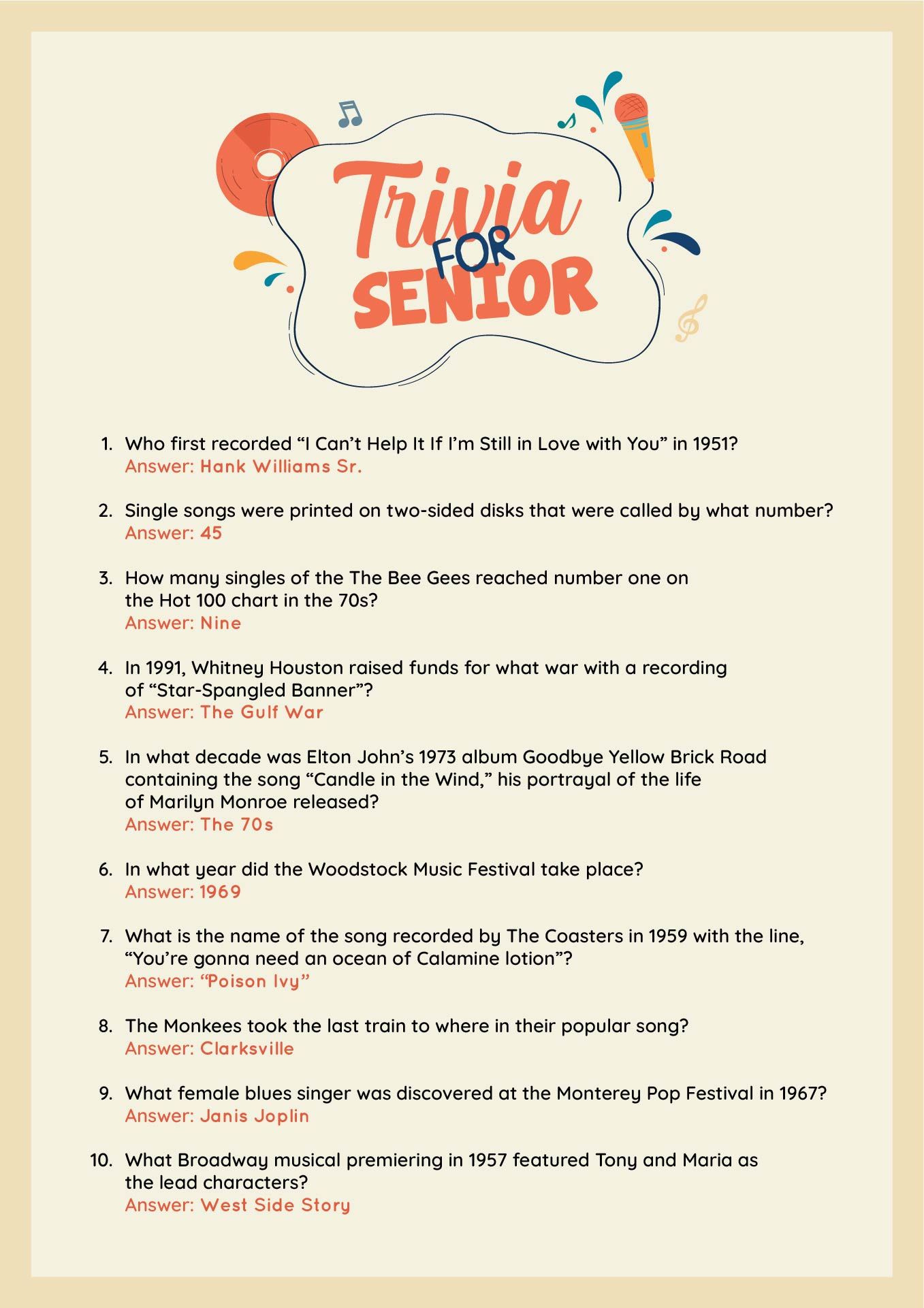 Engaging Senior Quiz Questions To Spark Memories - Worksheets Library pertaining to Free Printable Trivia For Seniors With Dementia