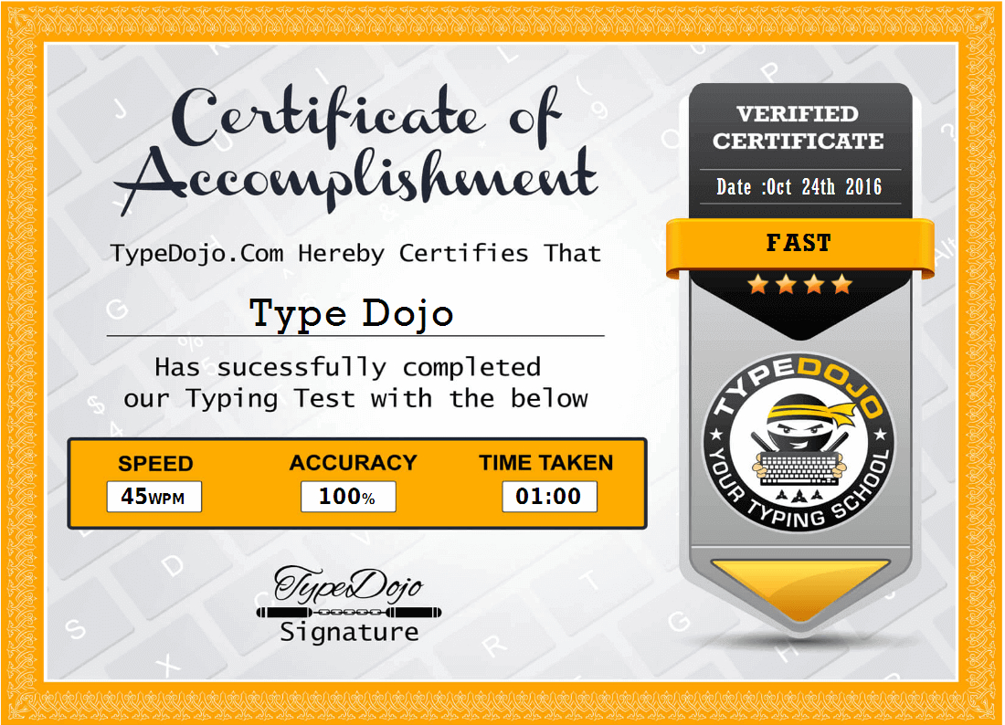 English Typing Test - Get Free Professional Certificatetypedojo with Free Typing Test with Printable Results