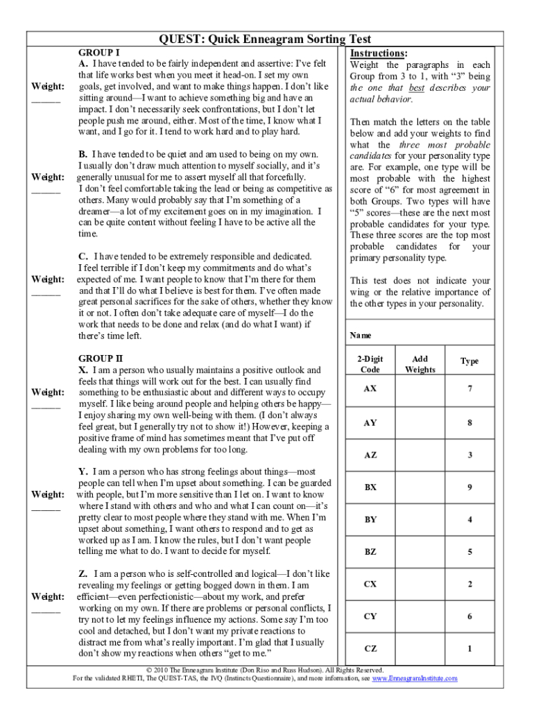 Enneagram Test 144 Questions Pdf: Fill Out &amp;amp; Sign Online | Dochub throughout Enneagram Test Free Printable