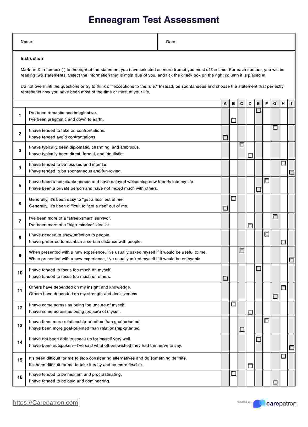 Enneagram Test Pdf pertaining to Enneagram Test Free Printable