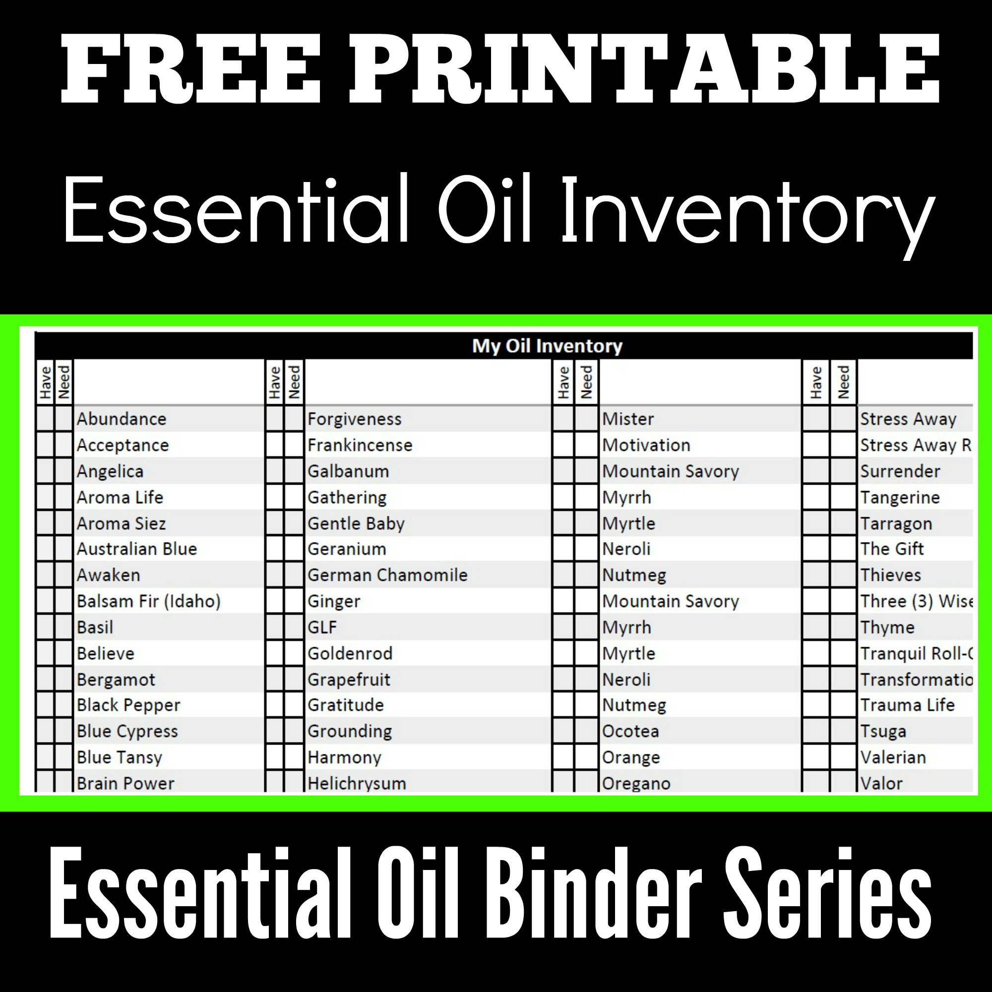 Essential Oil Binder Series – Part I – Essential Oil Inventory with Free Essential Oil Binder Printables