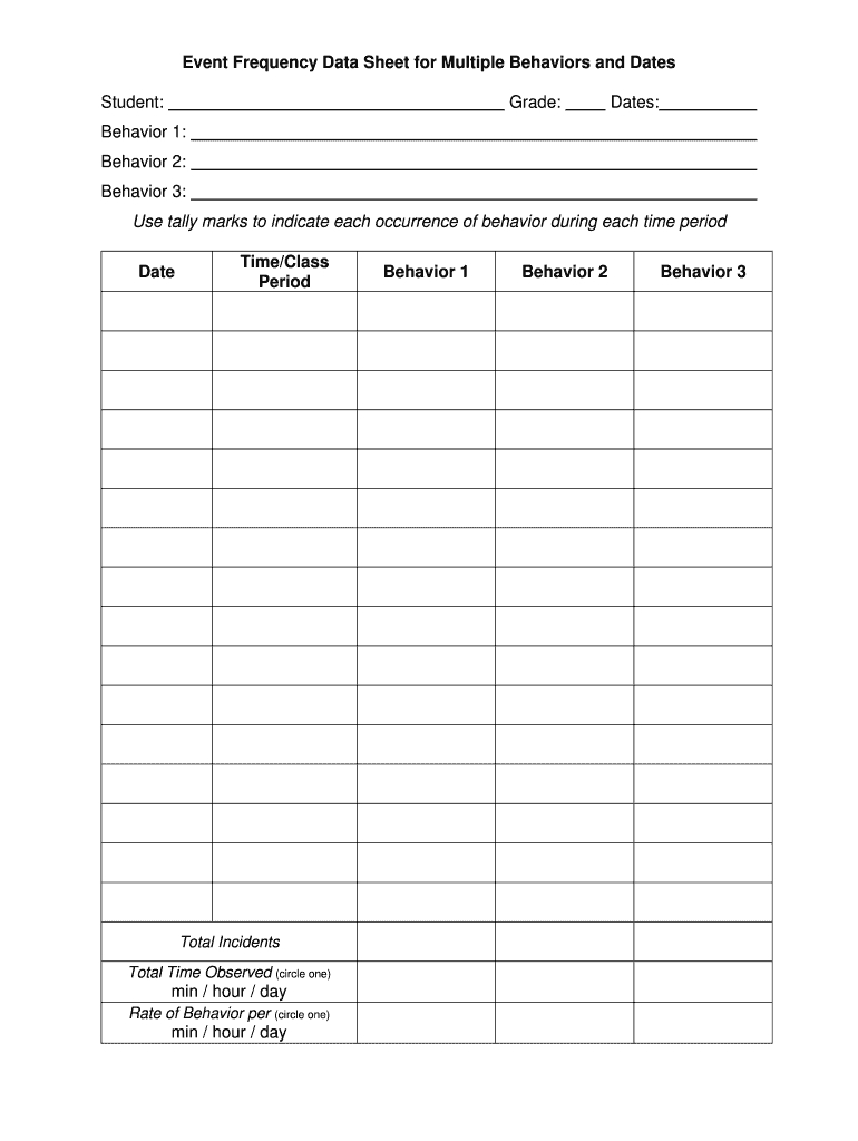 Event Frequency Data Sheet For Multiple Behaviors Form - Fill with Free Printable Aba Data Sheets