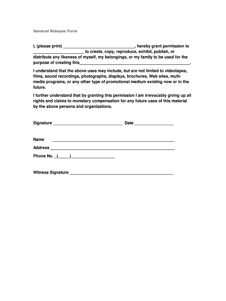 Example Of General Release Form - Fill Online, Printable, Fillable throughout Free General Release Of Information Form Template Word