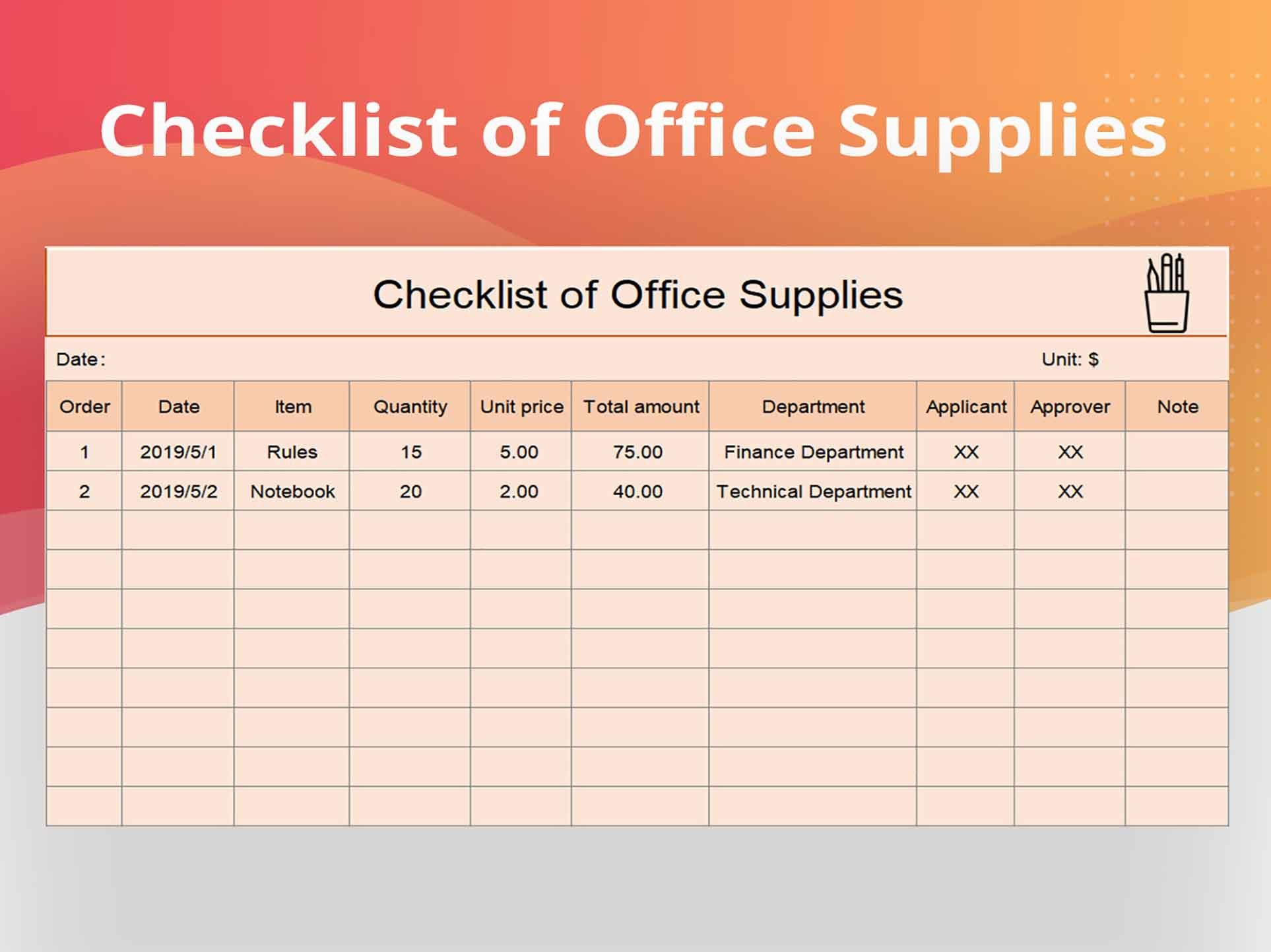 Excel Of Checklist Of Office Supplies.xlsx | Wps Free Templates pertaining to Free Office Supply List Template