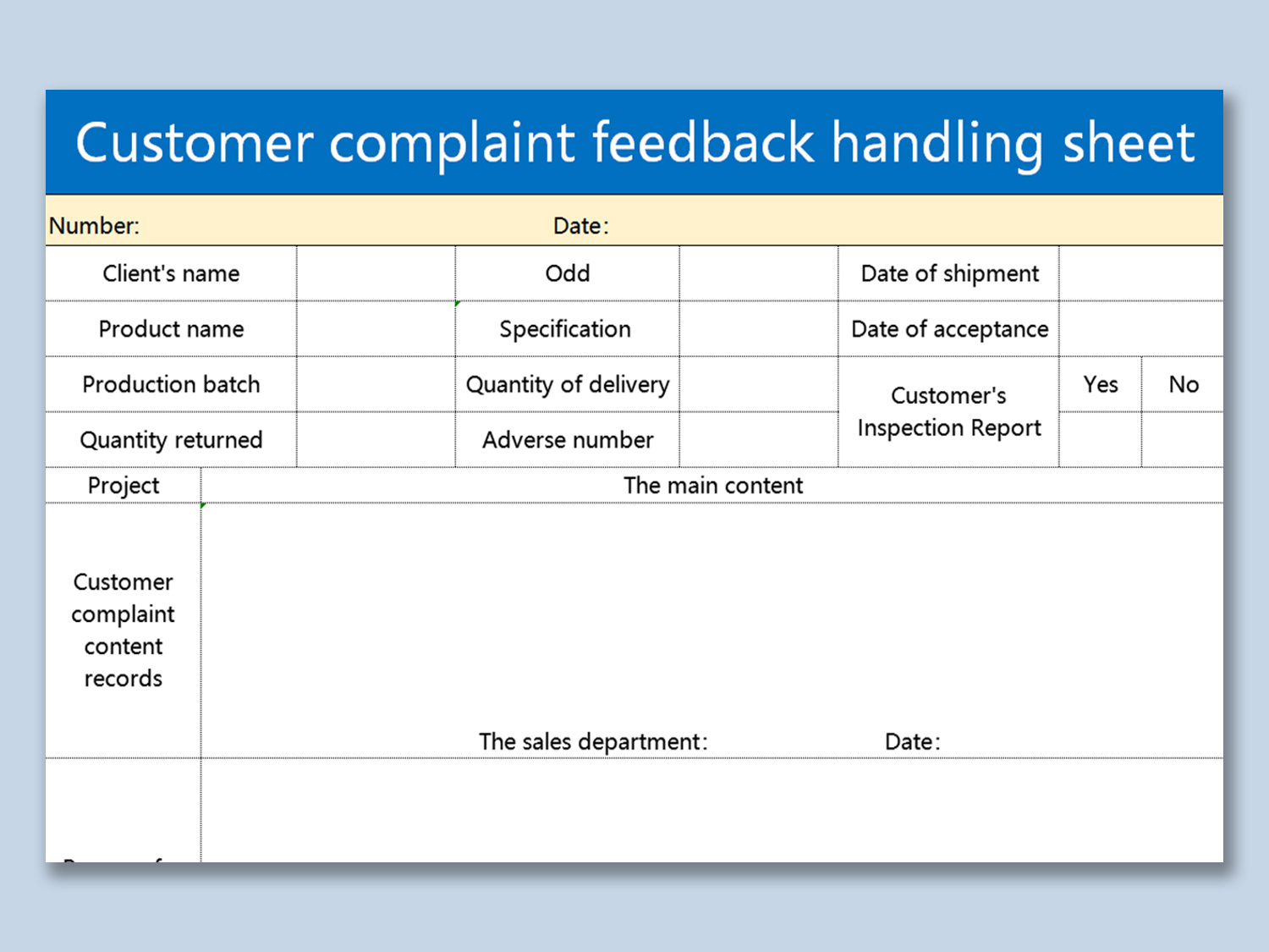 Excel Of Customer Complaint Feedback Handling Sheet.xls | Wps Free regarding Free Customer Complaint Log Template