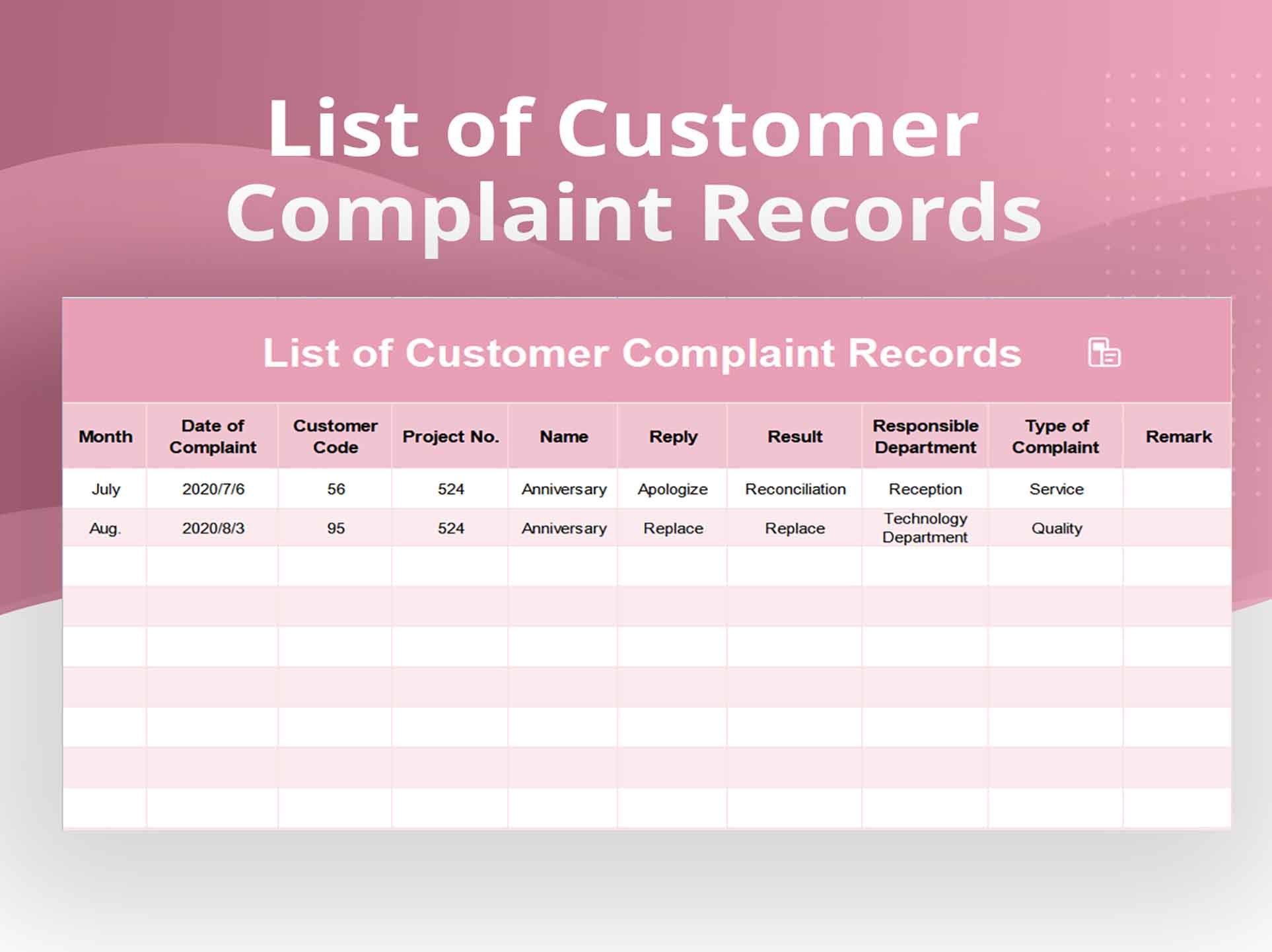 Excel Of Customer Complaint Record List.xlsx | Wps Free Templates regarding Free Customer Complaint Log Template
