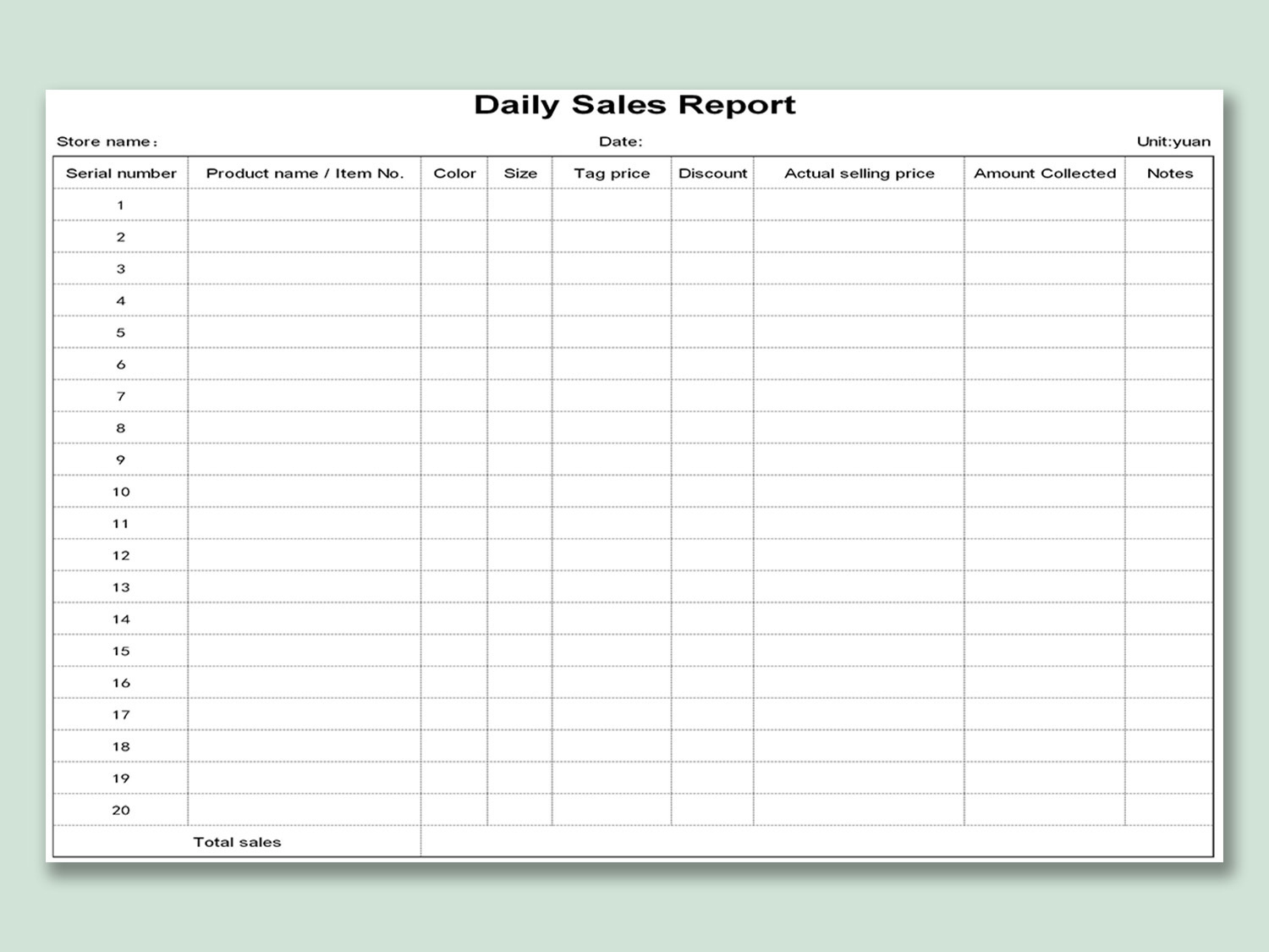 Excel Of Daily Sales Report.xlsx | Wps Free Templates with regard to Daily Sales Report Template Free