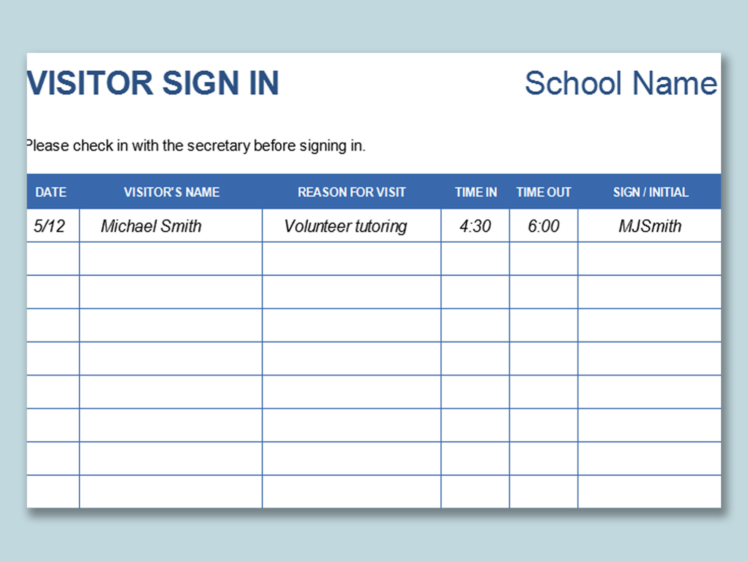 Excel Of School Visitor Sign In Sheet.xlsx | Wps Free Templates for Free Visitor Log Template