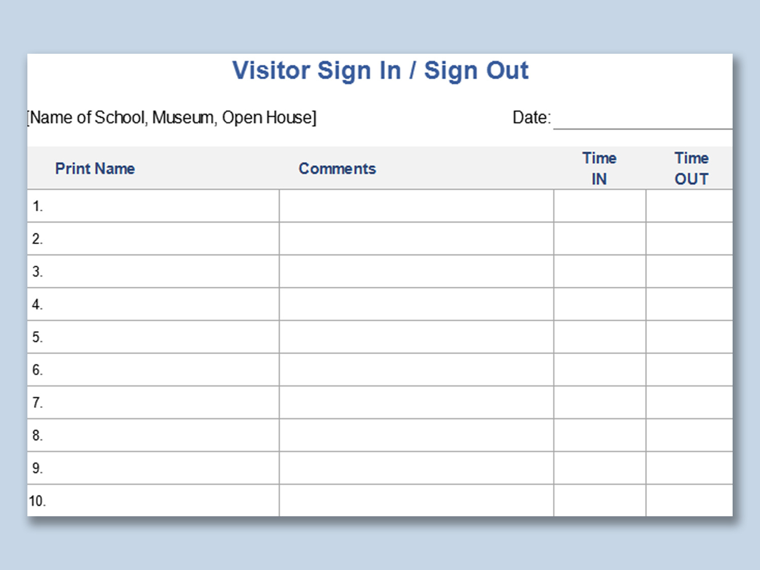 Excel Of Visitor Sign In Sheet.xlsx | Wps Free Templates with regard to Free Visitor Log Template