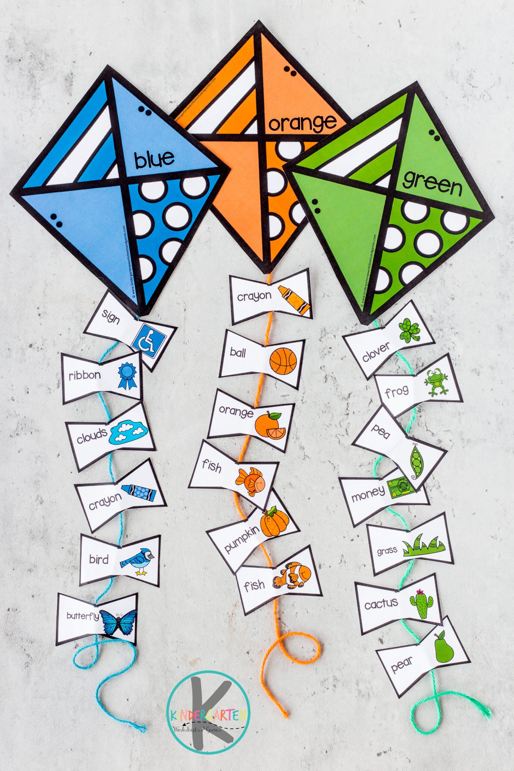 🪁 Free Printable Learning Colors Spring Kite Color Matching Game pertaining to Free Kite Printables