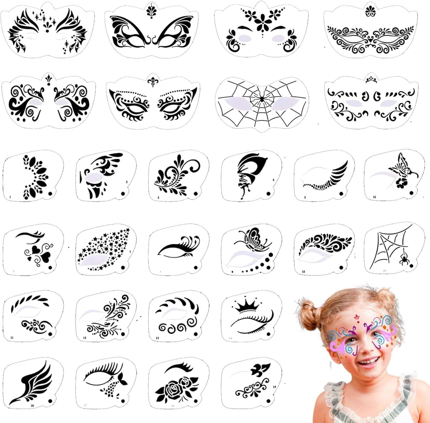 Face Paint Stencils Kits,Happon 28 Pcs Face Painting Stencils in Printable Face Paint Stencils