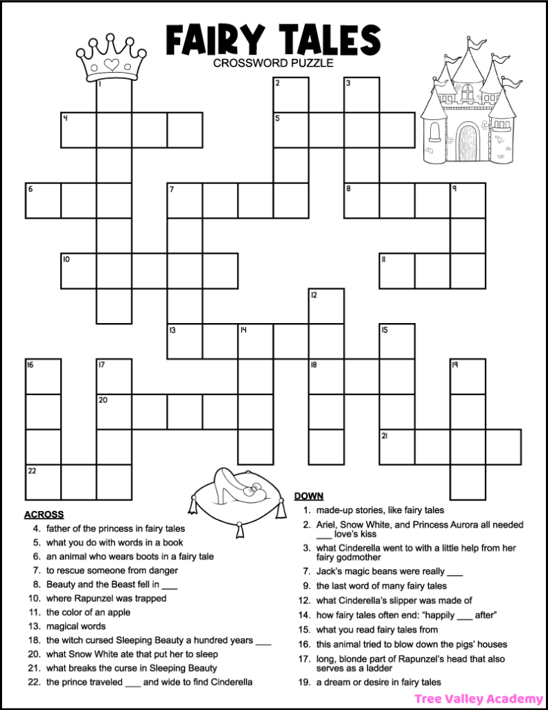 Fairy Tale Crossword Puzzles For Kids - Tree Valley Academy with Free Printable Crosswords For Beginners