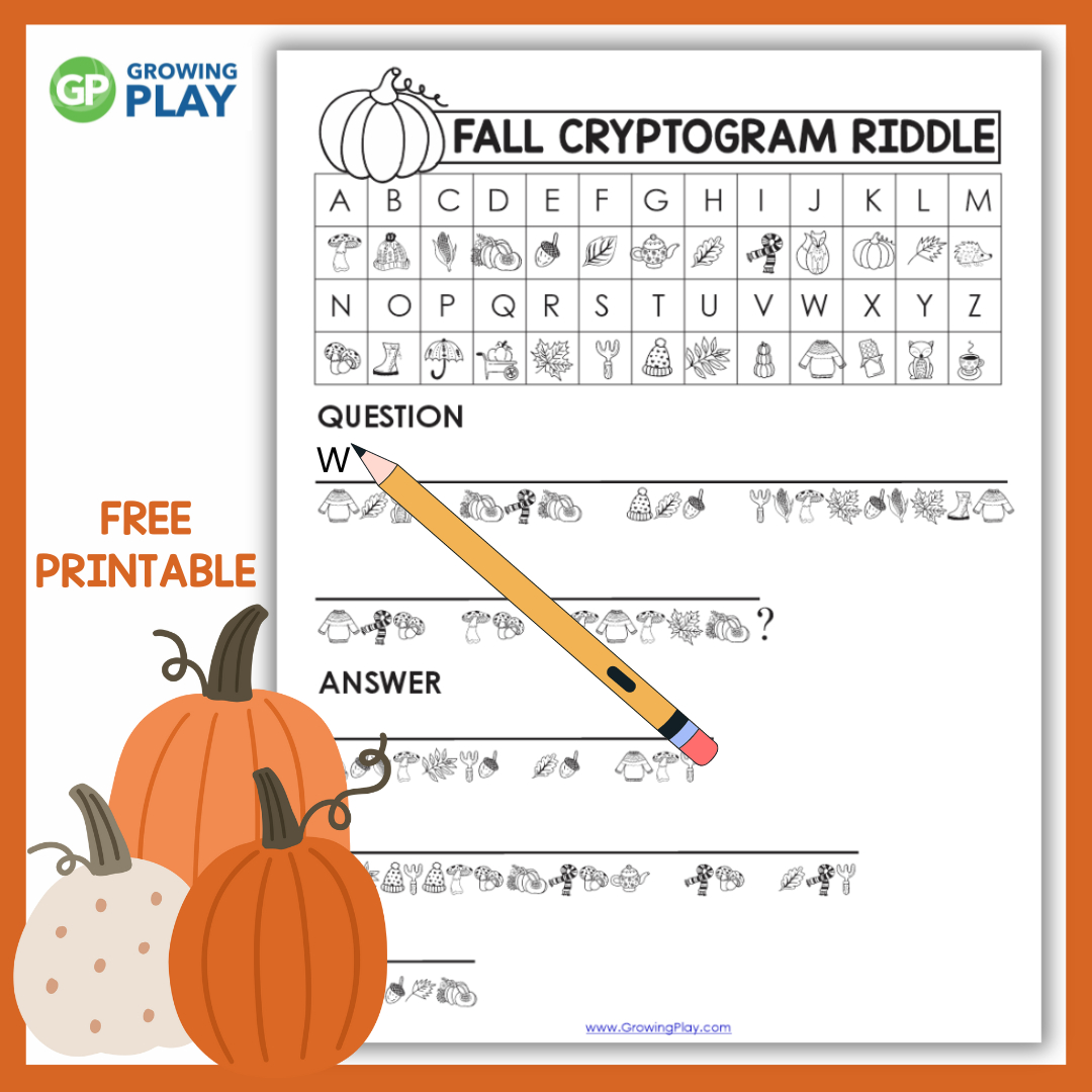 Fall Cryptogram Puzzle For Kids - Growing Play pertaining to Cryptograms Printable Free Puzzles