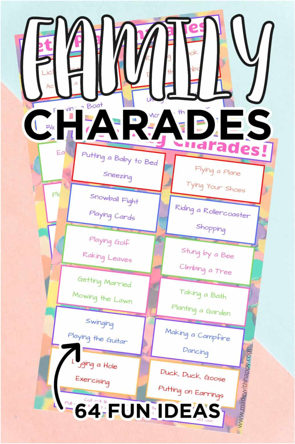 Family Charades - Free Printable Game - Made With Happy with Free Printable Charades List