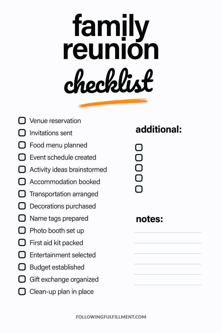 Family Reunion Checklist within Free Printable Family Reunion Checklist