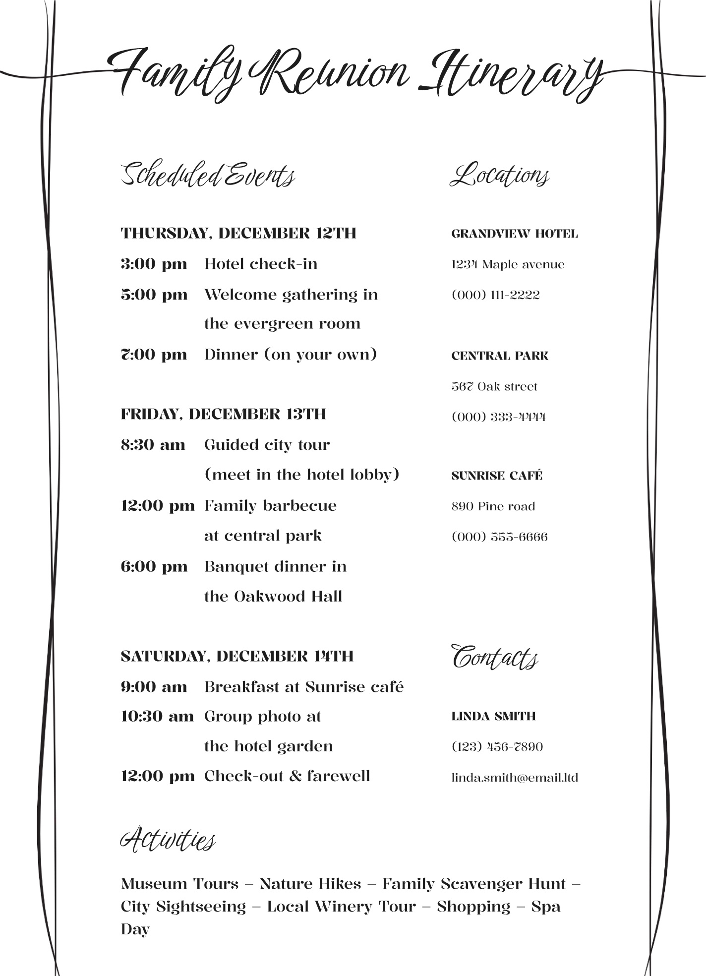 Family Reunion Itinerary Free Google Docs Template - Gdoc.io regarding Family Reunion Itinerary Template Free