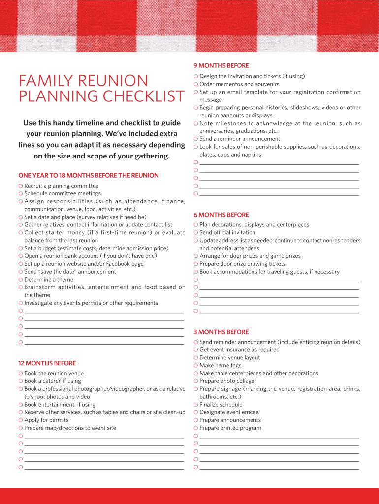 Family Reunion Planning Template: Fill Out &amp;amp; Sign Online | Dochub regarding Free Printable Family Reunion Checklist
