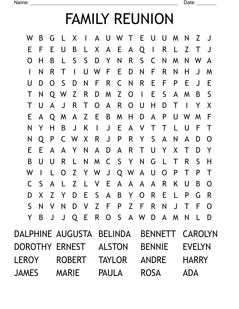 Family Reunion Word Search - Wordmint pertaining to Free Printable Family Reunion Word Search