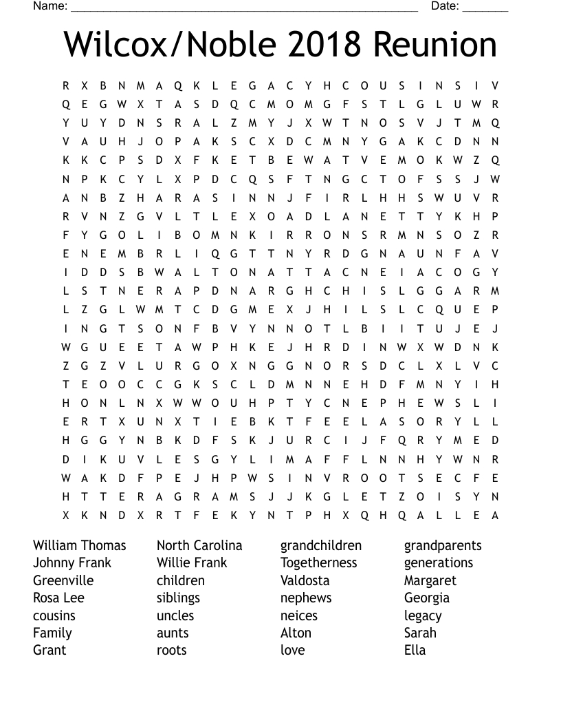 Family Reunion Word Search - Wordmint throughout Free Printable Family Reunion Word Search