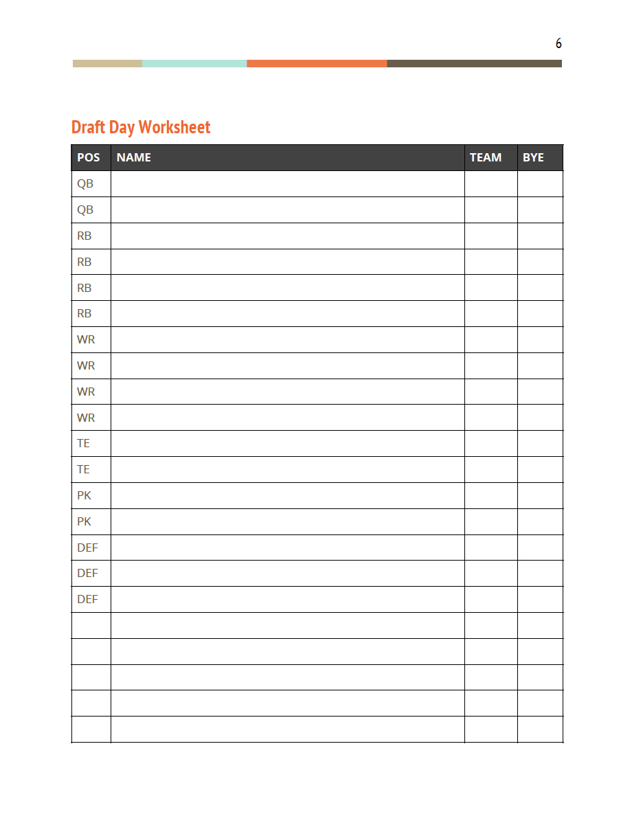Fantasy Football Draft Packet — Fandraft in Fantasy Football Draft Board Free Printable