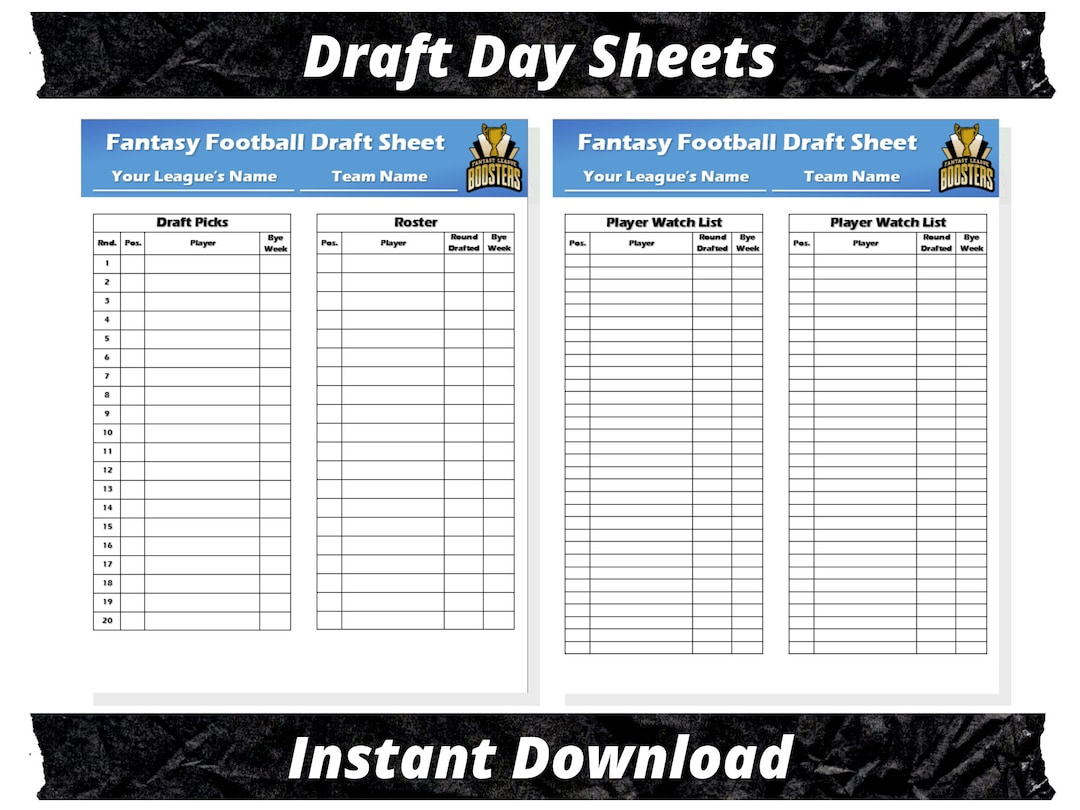 Fantasy Football Draft Sheets | 2025 Season | Microsoft Word Instant Download | Customizable - Etsy regarding Free Printable Draft Board