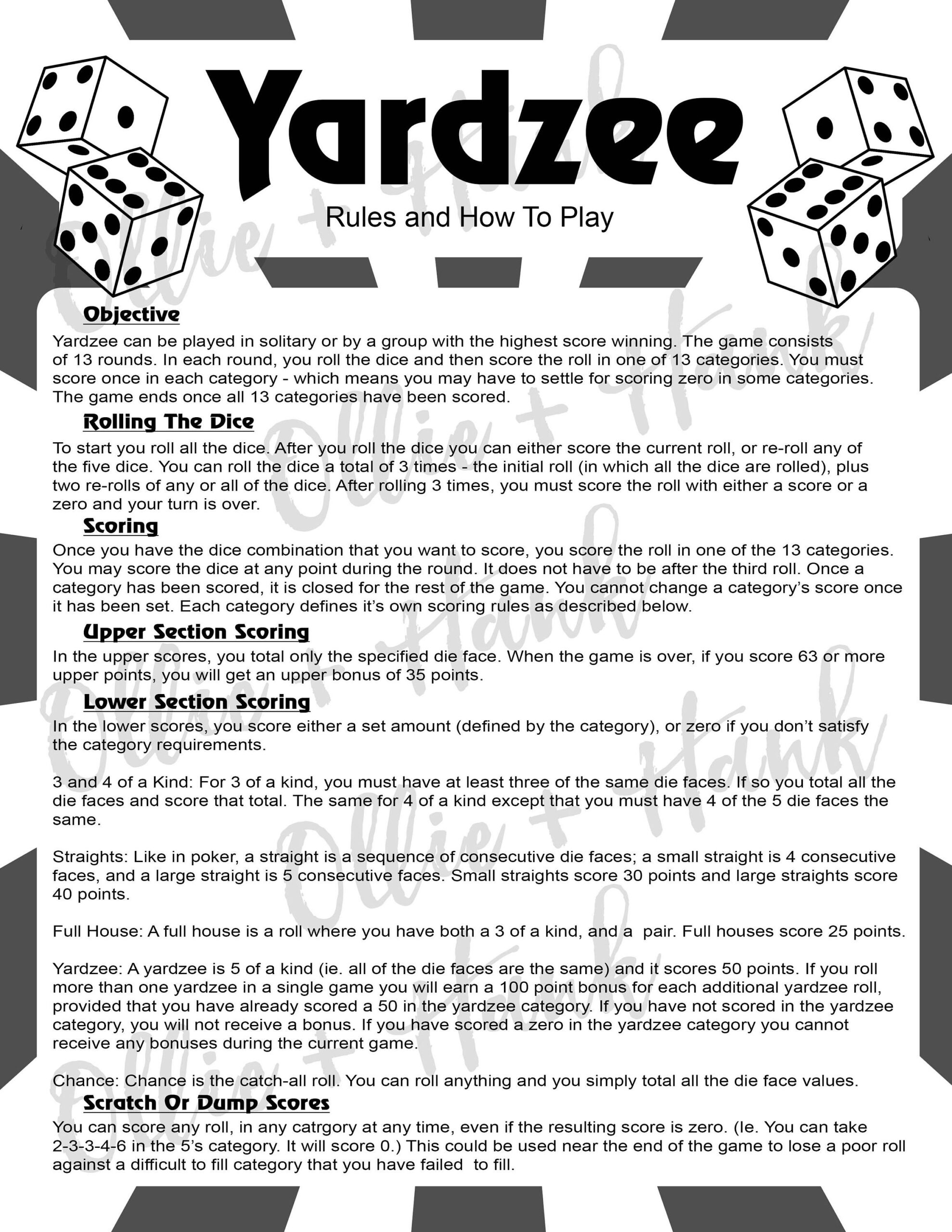 Farkle Rules Printable Free for Farkle Rules Printable Free
