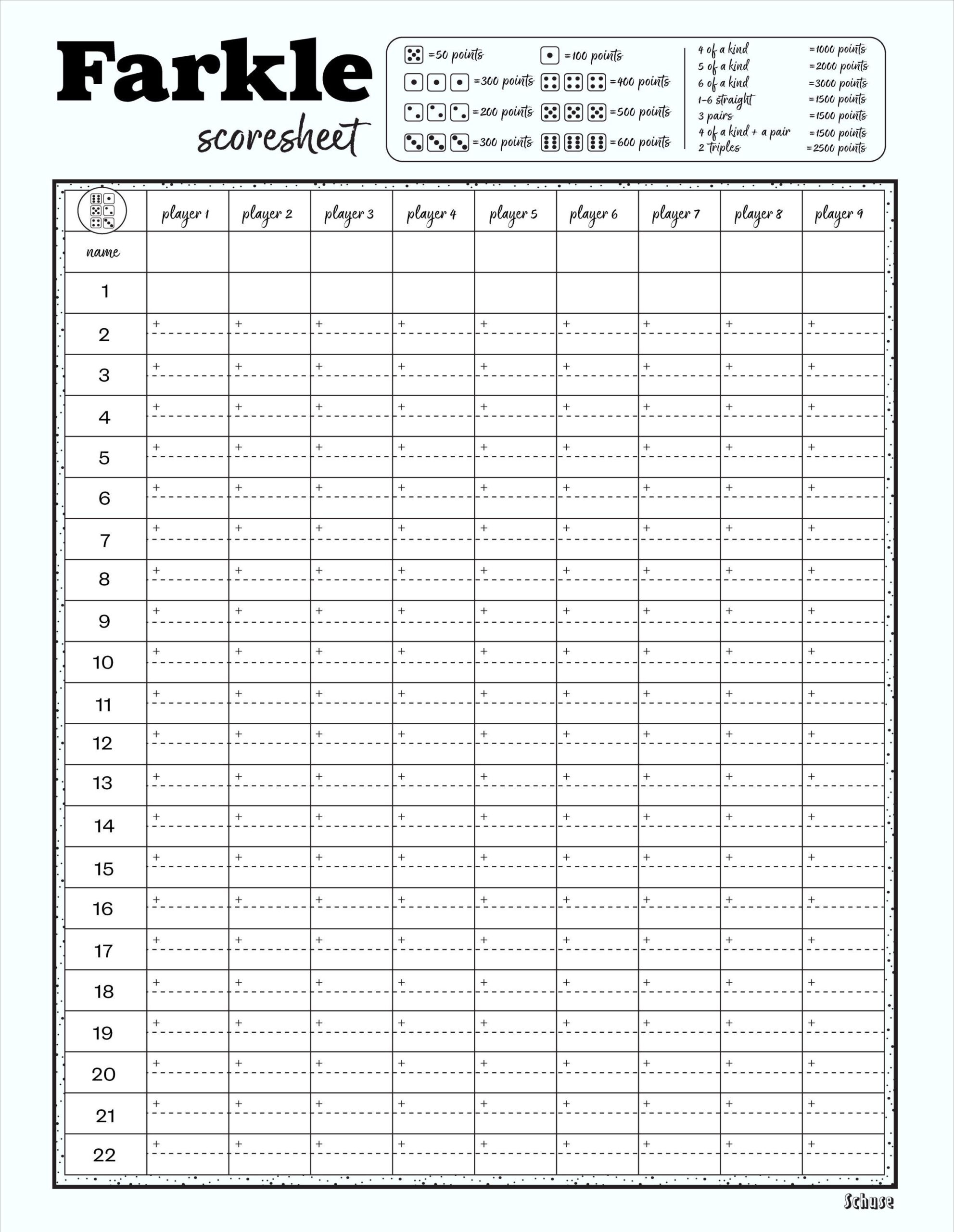 Farkle Scoresheet (Update) - Printable Downloadbar, 8.5X11, A4 inside Farkle Score Card Printable Free