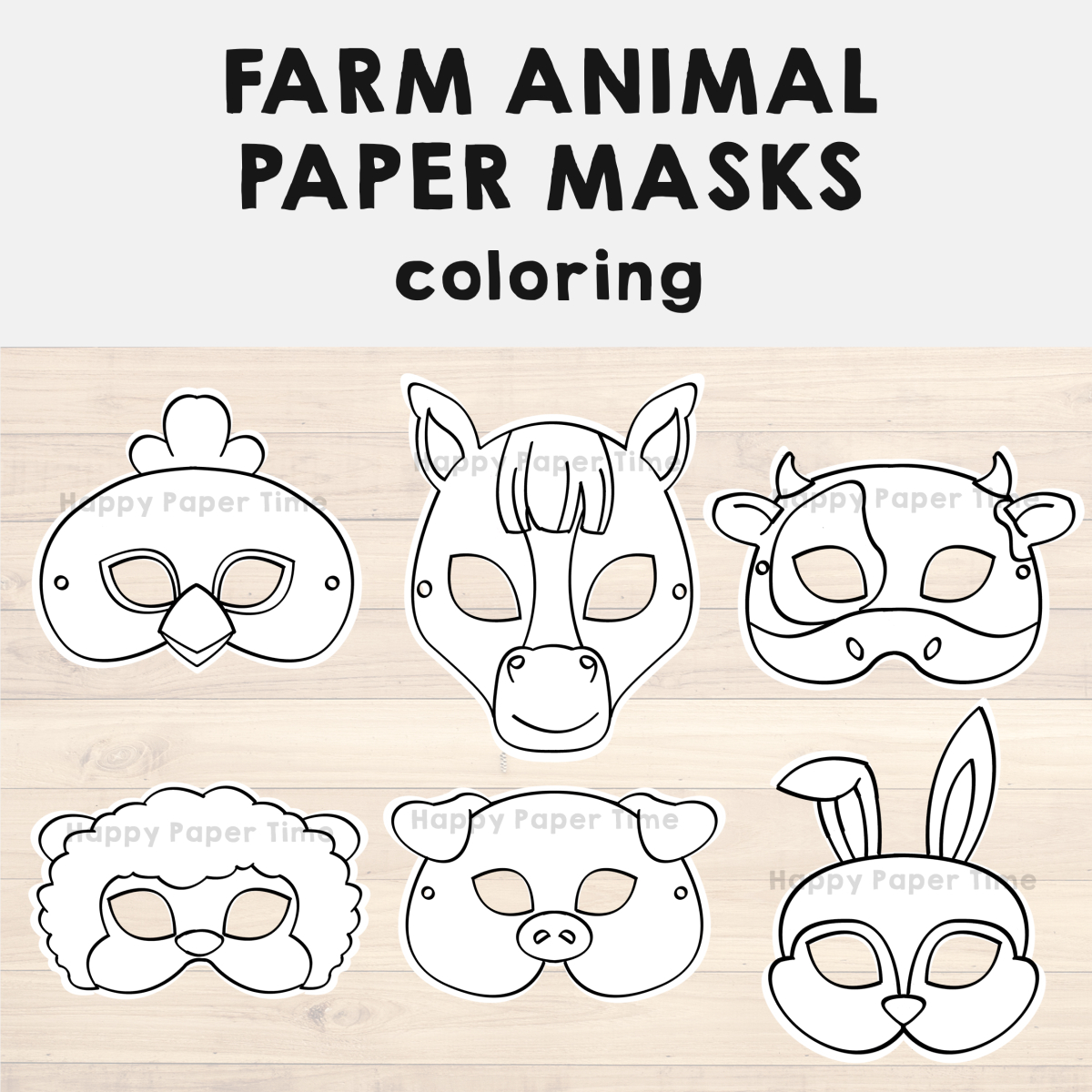Farm Animal Paper Masks Printable Coloring Craft Activity Costume intended for Free Paper Mask Template