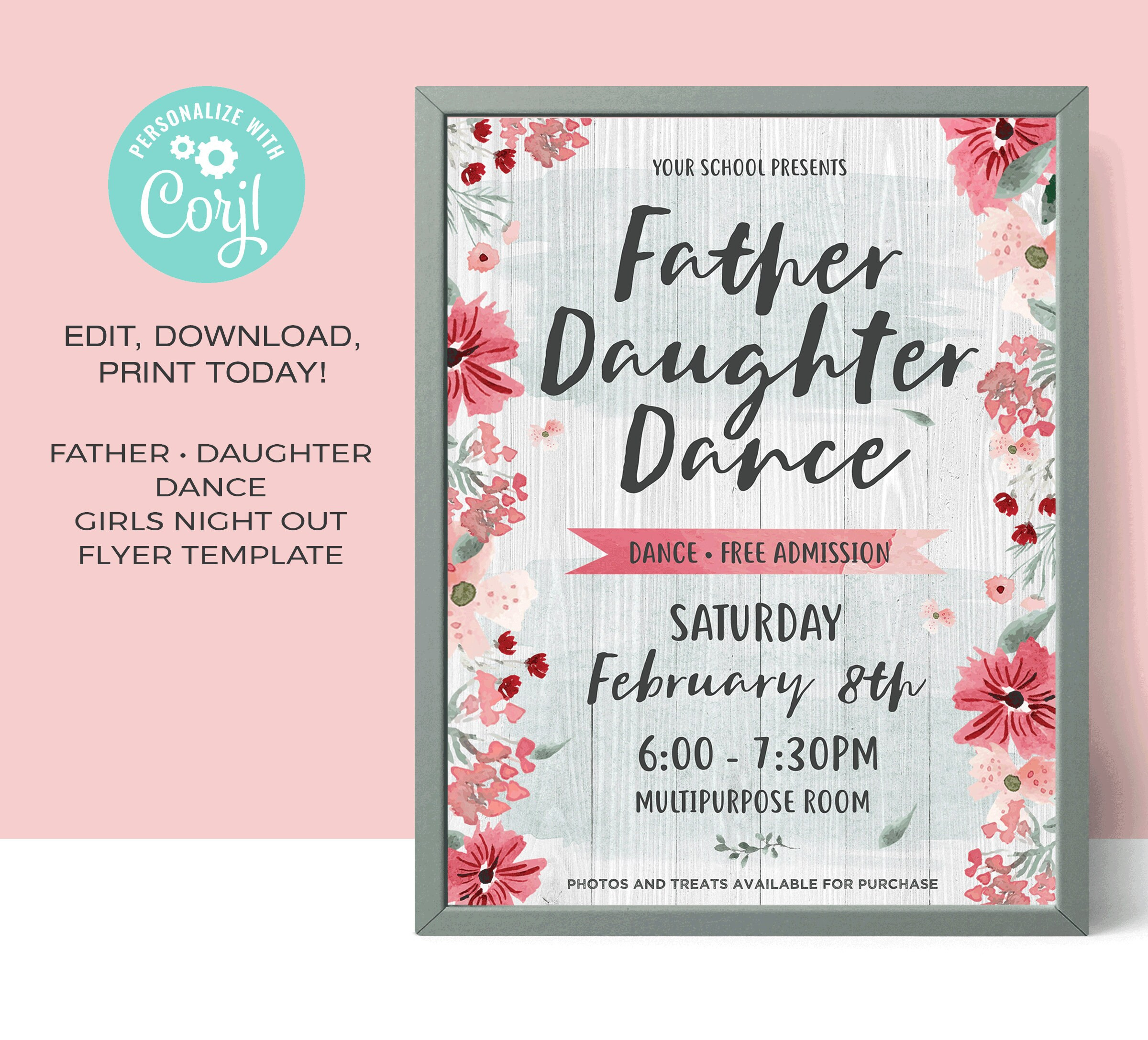 Father Daughter Dance Flyer Template • Girl Themed • Valentine'S regarding Free Father Daughter Dance Flyer Templates