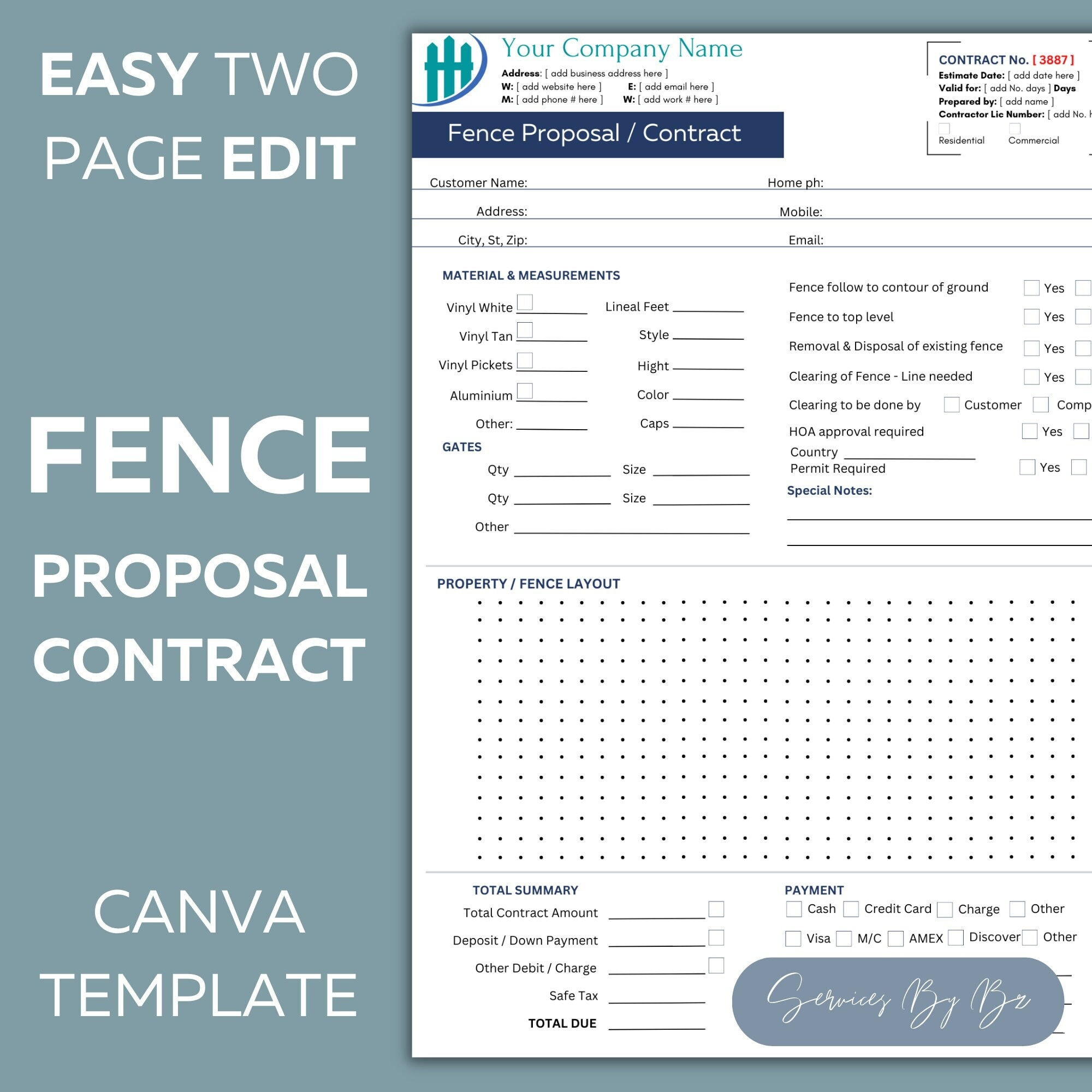 Fence Proposal Contract Template - Easy Editable Canva Link with Free Fence Proposal Template