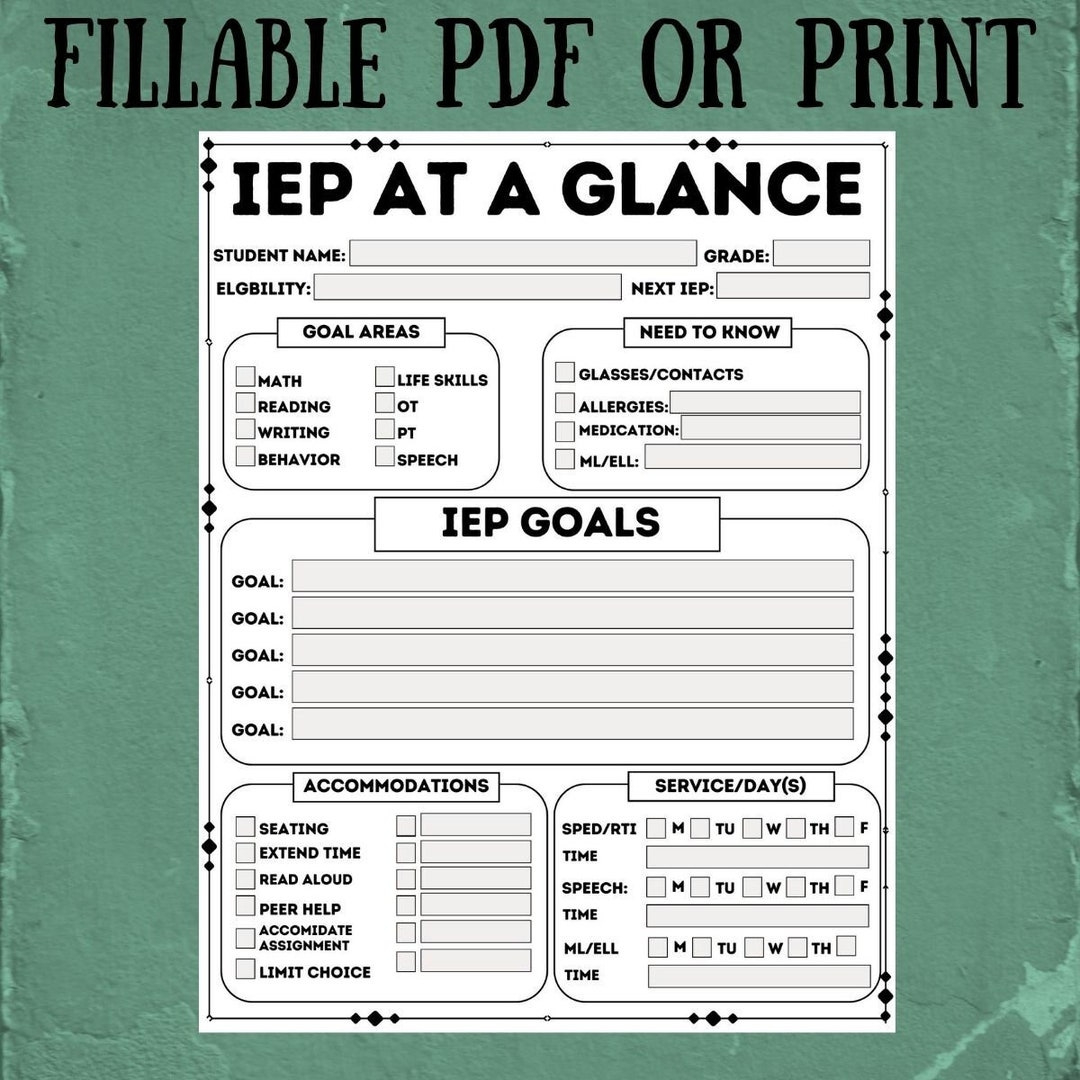 Fillable Pdf Iep Data At A Glance, Printable, Edit, Teacher pertaining to Free Printable Iep at a Glance Template