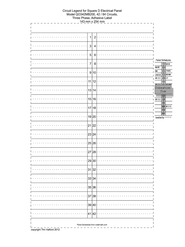 Fillable Printable Circuit Breaker Directory Template - Fill intended for Free Electrical Panel Label Template